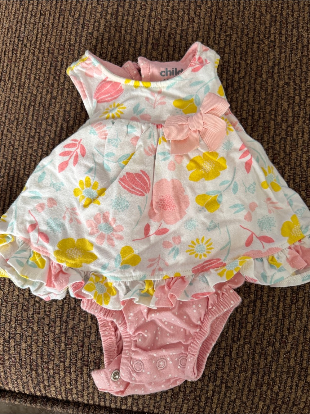 child of mine Pink, Yellow & Aqua Floral Dress with Matching Pink Bloomers
